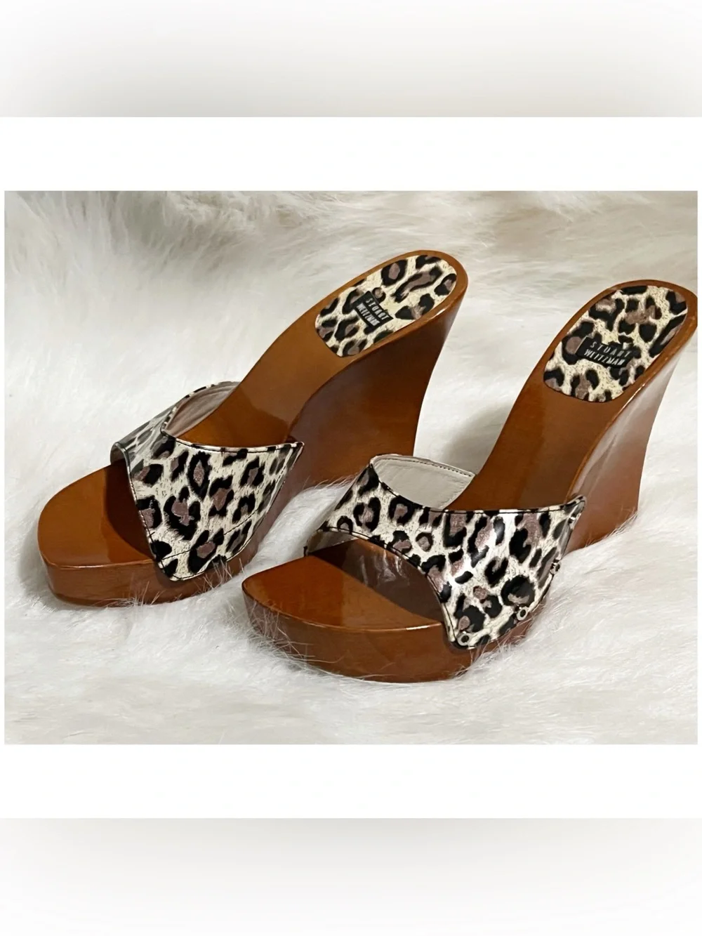 Stuart Weitzman Vintage Leopard Print Wooden Y2K/90’s Flawless Wedges Size 6.5